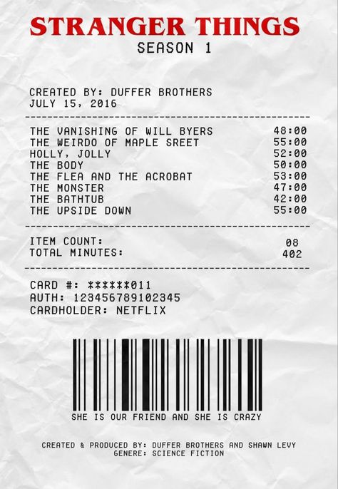 Wallpaper Tv Shows, Movie Ticket Design, Song Receipt, Music Receipts, Album Receipts, Duffer Brothers, Music Poster Design, Stranger Things Aesthetic, Will Byers