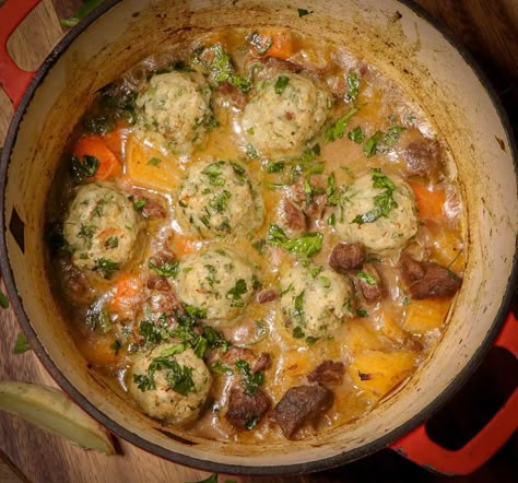 Scottish Beef & Dumplings Stew | The Wee Larder by Angie Milne Dumpling Stew, Beef Dumplings, Scottish Dishes, Stew And Dumplings, Beef And Vegetables, Welsh Recipes, Recipe To Cook, The Stew, Scottish Food