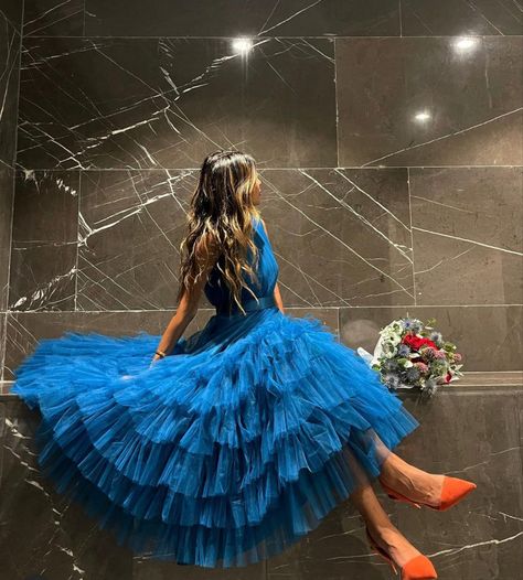 Khaleeji Wedding, Looks Pinterest, Tulle Evening Dress, Tulle Sleeves, Blue Tulle, Gala Dresses, Glam Dresses, Dress Prom, Handmade Dresses