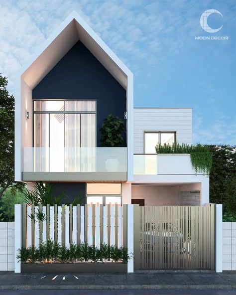 HOuse 7m on Behance Fasad Design, Small House Exteriors, Narrow House Designs, Home Designs Exterior, Nha Pho, Modern Minimalist House, 2 Storey House Design, Small House Design Exterior, House Design Exterior