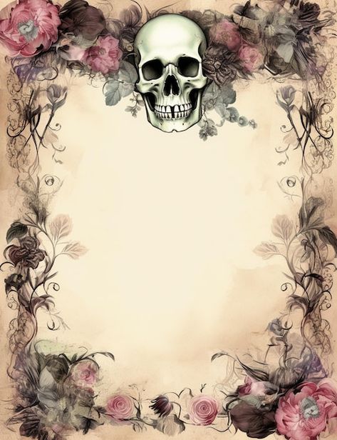 Decopage Prints Free Printable, Vintage Writing Paper, Gothic Background, Skull And Flowers, Emotional Painting, Vintage Halloween Images, Grunge Pictures, Abstract Art Images, Writing Paper Printable Stationery