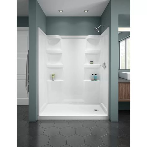 Delta ProCrylic™ 60" x 32" Single Threshold Shower Base & Reviews | Wayfair Walkin Shower Inserts, Walk In Shower Insert, Fiberglass Shower Makeover, Shower Base With Tile Walls, Tile Above Shower Insert, Bathtub Inserts, One Piece Shower, Restroom Remodel, Sewing Room Furniture