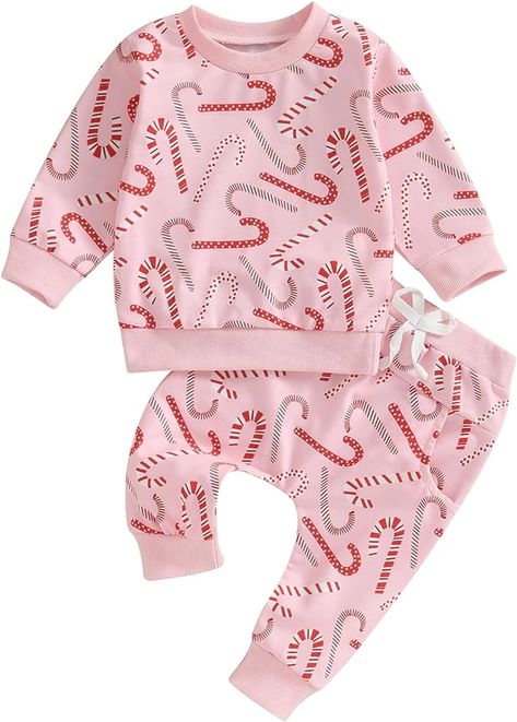 Amazon.com: Christmas Outfit 0 3 6 9 12 18 24Months 2t 3t Toddler Baby Girl Boy Clothes Floral Santa Hat Sweatshirt Top+Pants Set (Christmas Pink Pink Candy Cane, 3-6 Months): Clothing, Shoes & Jewelry Outfits Crewneck, Aesthetic Candy, Outfit Cartoon, Xmas Clothes, Baby Aesthetic, Christmas Toddler, Jumper Pants, Christmas Suit