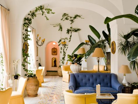 Le Sirenuse Indoor Vines, Living Room Plants, Indoor Climbing, Vine Wall, Tuscan Decorating, Apartment Garden, Positano, Architectural Digest, Amalfi Coast