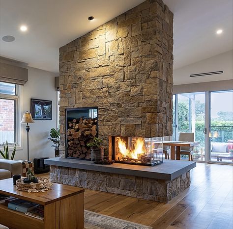 Indoor Stone Wall, Wood Fireplaces, Contemporary Fireplace Designs, Winter Fireplace, Wood Carrier, Refractory Brick, Wood Heater, Patio Fireplace, Freestanding Fireplace