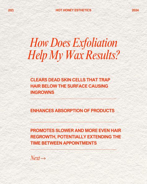 I know, I know…I’m telling you to exfoliate again But really, it’s such an important step in not just maintaining your wax results, but your overall skin health Need some exfoliation products to make those wax results last? Ask me about the Agent 88 Ingrown Spray or the 50 Grit Body Exfoliating Towel at your next appointment ✌🏻 Hot Honey Esthetics 20% off your first service 📍Mableton, GA Phenix Salon Suites 5015 Floyd Rd. #mableton #waxing #mabletonwaxing #brazilianwax #mabletonbody... Body Wax Aesthetic, Teaching Esthetics, Esthetician Content, Spa Things, Salon Content, Exfoliating Towel, Waxing Aftercare, Phenix Salon Suites, Waxing Room