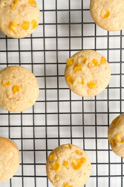 Cornbread Muffins With Corn, Honey Corn Muffins, Mini Corn Muffins, Maple Cornbread, Sweet Corn Muffins, Tiny Bellies, Daycare Meals, Kid Meals, Silicone Muffin Pan