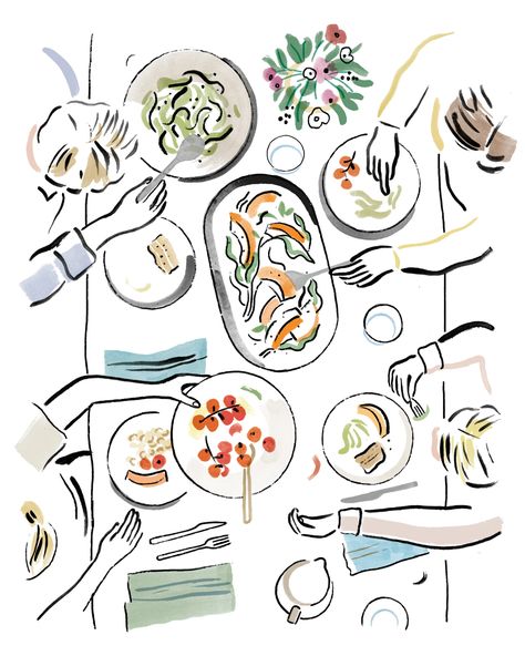 Dinner Table Illustration, Charlotte Trounce, Table Illustration, Bowls Dinner, Dutch Uncle, Tableware Ceramic, Diner Party, Set A Table, Healthy Bodies