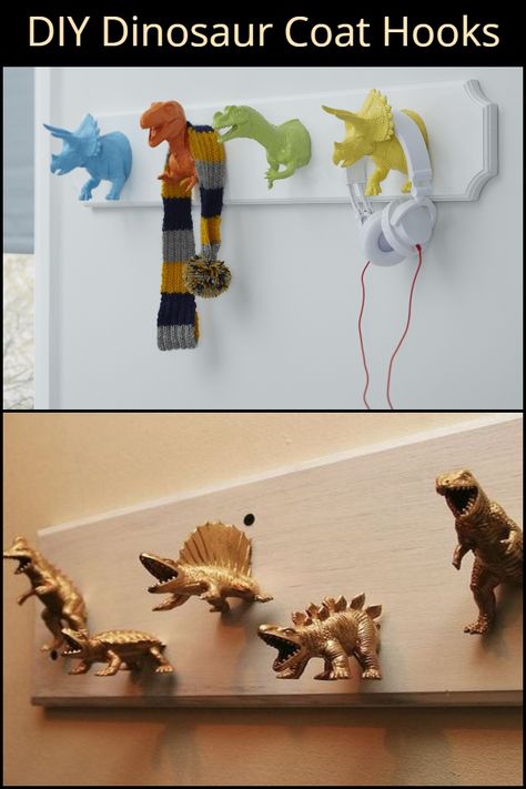 Dinosaur coat hooks – what a way to greet your guests! Diy Dinosaur Decor, Dinosaur Kids Room, Boy Room Themes, Diy Dinosaur, Dinosaur Room Decor, Dinosaur Bedroom, Dinosaur Room, Dinosaur Nursery, Toddler Rooms