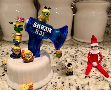 Oh, boy! The Minions are at it again. This is not good! #shrinkray #minions #teenytinyelf #honeyishrunktheelf #elfontheshelfideas #elfontheshelf #elfwars2019 #christmas Minion Elf On The Shelf, The Minions, Elf Activities, Minute To Win It Games, Minute To Win It, Elf Ideas, Finding Nemo, Christmas Memory, Shelf Ideas