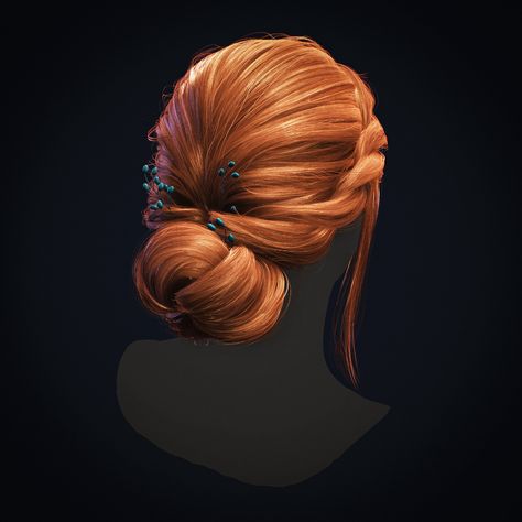 ArtStation - Hair Bun Bun Accessories, The Sims 4 Skin, Hairstyle Examples, Traditional Hairstyle, Low Bun Hairstyles, Cosplay Hair, Fantasy Hair, Hair Creations, Low Bun