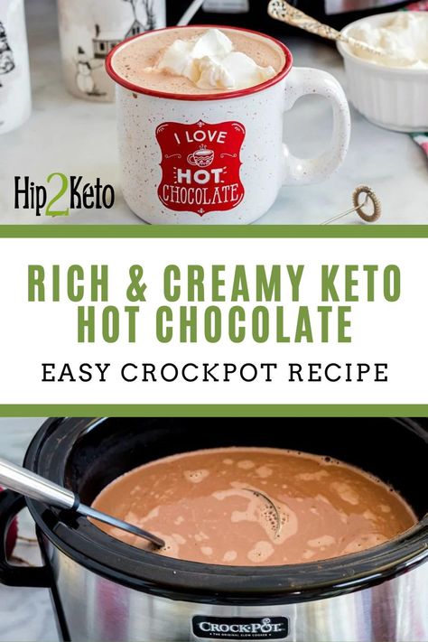 Our rich and creamy Crockpot hot chocolate recipe is sugar free and low in carbs! Make this slow cooker keto hot chocolate for the holidays to please a crowd. Hot Chocolate Easy, Cornbread Bake, Crockpot Drinks, Creamy Hot Chocolate Recipe, Keto Hot Chocolate, Keto Beverages, Chili Cornbread, Ketosis Recipes, Crockpot Hot Chocolate