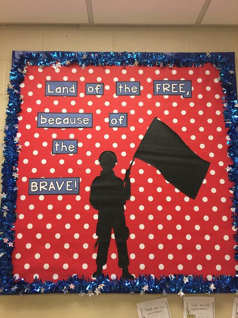 Veterans Day Bulletin Board #atokaelementary #landofthefree #veteransday Veteran’s Day Bulletin Board, Veteran Bulletin Board Ideas, Veterans Day Posters For School Ideas, Veteran's Day Bulletin Board, Veterans Day Library Displays, Veterans Day Poster Ideas For Kids, Veterans Day Bulletin Board For School, Veterans Day Celebration Ideas, Veteran Day Poster Ideas