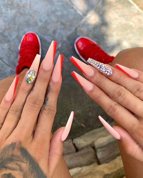 Nails With Silver, Future Nails, Red Acrylic Nails, Her Nails, Coffin Nails Long, Nail Swag, Glam Nails, Acrylic Nails Coffin, Coffin Nails Designs