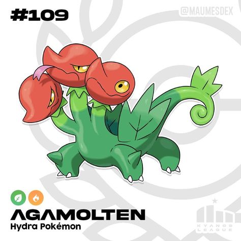 ✦ Pokémon Mars version ✦ shared a post on Instagram: “#109: Agamolten 🔥 Species: Hydra Type: Grass/Fire Ability: Heart of Chili* Dex entry: Its interior…” • Follow their account to see 180 posts. Fire Ability, Dragon Type Pokemon, Pokemon Project, Mew And Mewtwo, Pokemon Fake, Pokemon Dragon, Pokemon Regions, Oc Pokemon, Pokemon Wallpaper