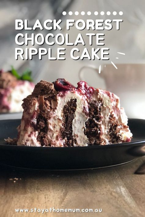 Chocolate biscuits   Cream = Cake?  Sounds like a winning combo to us. Chocolate Ripple Cake Ideas, Black Forest Chocolate Mousse Cake, Chocolate Ripple Wreath Cake, Christmas Chocolate Ripple Cake, Choc Ripple Cake Christmas, Chocolate Cake Uk Recipe, Pineapple Lumps, Chocolate Ripple Cake, Choc Ripple Cake