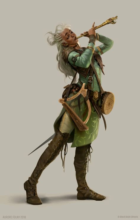 Someone Playing Flute Reference, Dnd Bard Flute, Lyre Dnd, Dnd Flute, Bard Violin, Bard Poses Reference, Bard Poses, D&d Bard, Bard Clothes