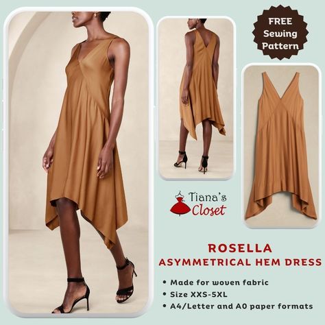 Rosella asymmetrical hem dress – PDF sewing pattern – Tiana's Closet Paper To Print, Save The Earth, Dramatic Style, Free Pdf Sewing Patterns, Asymmetrical Hem Dress, Gown Pattern, Boxy Top, Empire Waist Dress, Hp Laptop