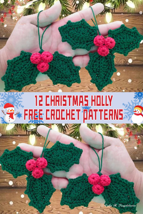 12 Christmas Holly Crochet Patterns - FREE - iGOODideas.com Crochet Holly Leaf, Yule Crochet Patterns Free, Yule Crochet Patterns, Yule Crochet, Crochet Christmas Gifts Free Patterns, Free Crochet Christmas Patterns, Holly Crochet, Crochet Christmas Garland, Xmas Crochet