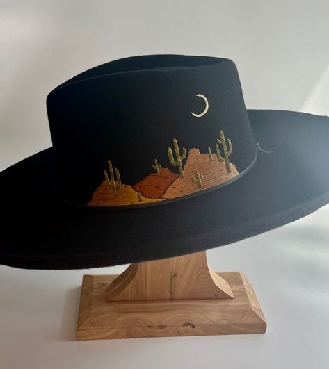 Hand Embroidered 100% Australian Wool Hats – Page 3 – Diana Dawn How To Make Felt Hats Tutorials, Hand Painted Hats For Women, Wool Brimmed Hats, Hat Embroidery Ideas, Hat Design Ideas, Hat Painting, Cowboy Hat Design, Hat Burning, Custom Cowboy Hats