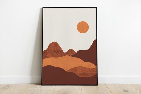 Mountain Printable, Terracotta Wall Art, Orange Wall Art, Boho Sun, Beige Art, Orange Walls, Desert Art, Creative Painting, Sand Art