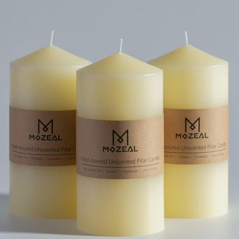 Amazon.com: MOZEAL 3" x 6" Hand-Poured Unscented Ivory Pillar Candles,Dripless Candles Set of 3,Long Lasting Burning,Approx 100 Hours Burn Time for Wedding,Dinner,Christmas and Home Decor : Electronics Dripless Candles, Ivory Pillar Candles, Dinner Christmas, Decorative Candles, Country Style Wedding, Wedding Dinner, Emergency Lighting, Paraffin Wax, Palm Oil