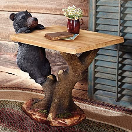 Black Bear Decor, Lodge Furniture, Rustic End Tables, Rustic Living Room Furniture, Black Forest Decor, Cabin Furniture, Log Cabin Decor, Forest Decor, Bear Decor