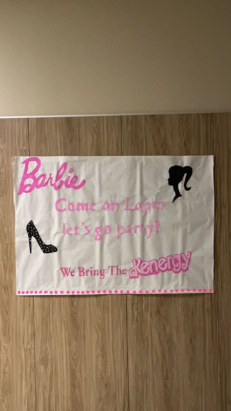 Barbie Themed Homecoming Poster, Football Posters For Locker Room, Barbie Hoco Posters, Barbie Football Posters, Barbie School Decoration, Barbie Hoco Sign, Barbie Pep Rally Theme, Barbie Student Council Poster, Student Council Campaign Posters Barbie