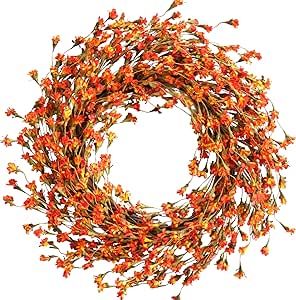 Forsythia Wreath, Front Door Hanging, Thanksgiving Home Decor, Fall Leaf Wreaths, Leaves Wreath, Autumn Wreaths For Front Door, Red Wreath, Harvest Thanksgiving, Artificial Wreath