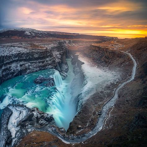 The Gullfoss (Golden waterfall) is one of more than 10 thousand waterfalls in Iceland, but is unique in that you can view it from above! Golden Waterfall, Waterfalls In Iceland, Iceland Air, Waterfall Iceland, Gullfoss Waterfall, Adventure Motorcycle, Iceland Waterfalls, Best Shots, Visit Iceland