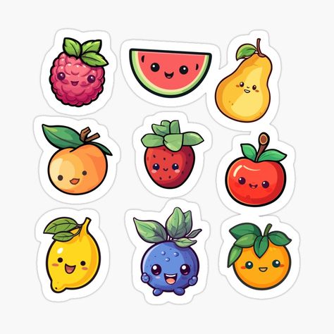 Fruit Doodle, Fruit Stickers, Kawaii Fruit, Cartoon Humor, Fruit Cartoon, Fruits Drawing, Cute Animal Drawings Kawaii, Cartoon Girl Drawing, Cute Doodles Drawings