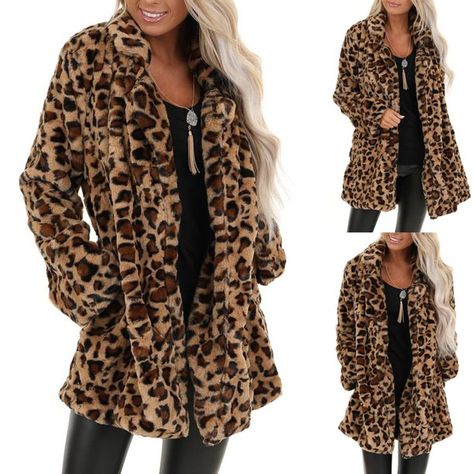 Leopard Coat Street Style, Leather Pants Outfit Night, Cheetah Coat, Shaggy Jacket, Long Winter Coats Women, Fur Jacket Women, Leopard Print Fashion, Womens Faux Fur Coat, Coat Street Style