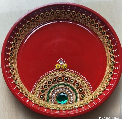 Shadi Decoration, Arti Thali Decoration, Arti Thali, Aarti Thali, Kundan Rangoli, Thali Decoration, Acrylic Rangoli, Thali Decoration Ideas, Plate Decoration