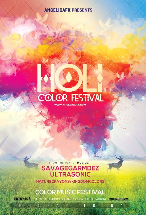 Holi Color Festival Poster Template #INSTRUCTIONS#CHANGING#Ready#Layers Color Festival Poster, Holi Poster Graphic Design Creative, Poster Holi, Holi Posters, Holi Creatives, Holi Festival Poster, Holi 2024, Dhanteras Images, Dasara Wishes