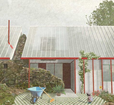 Collages Architecture, Mos Architects, Plan Graphic, Long House, West Cork, Architecture Collage, Architecture Graphics, Image 3d, Architecture Rendering