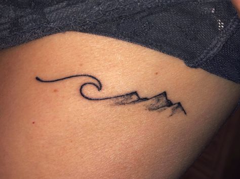 Jeep Wave Tattoo, Mountain Ocean Tattoo, Beach And Mountain Tattoo, Colorado Tattoo, Small Wave Tattoo, Mountain Ocean, Ocean Mountain, Ocean Tattoo, Finger Tattoo For Women