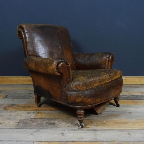 Old Armchair, Dark Academia Armchair, French Leather Club Chairs, Old Leather Chair, Vintage Chairs Victorian, Leather Armchair Vintage, Leather Sofa Chair, Art Deco Leather Armchair, Shaker Furniture