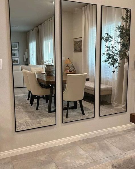 Dinning Room Mirror Ideas Wall, Mirror Tv Wall, Decorating Mirrors, Hiasan Dalaman Rumah, Mirror Decor Living Room, House Tips, Apartment Living Room Design, Dream Apartment Decor, Side Board