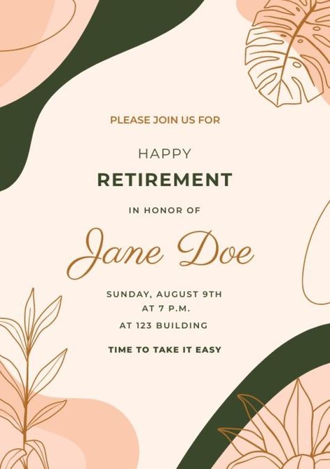 Retirement Party Invitation, Retirement Invitation Template, Retirement Invitation, Retirement Invitations, Retirement Party Invitations, Jane Doe, Happy Retirement, Brand Kit, Retirement Party