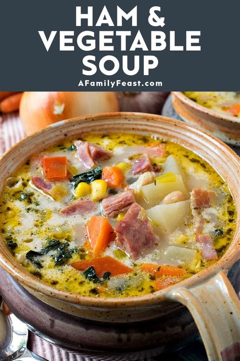 Ham and Vegetable Soup - A Family Feast Ham And Vegetable Soup, Leftover Ham Bone, Healthy Ham, Ham Soup Recipes, Ham Bone Soup, Veg Soup, Leftover Ham Recipes, Ham Bone, Ham Salad