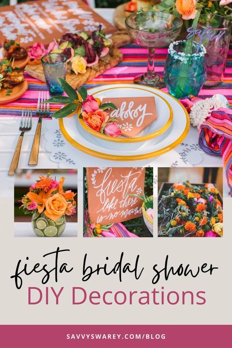 Colorful DIY fiesta bridal shower centerpieces and tablescape using terracotta tile Fiesta Theme Wedding Shower Ideas, Fiesta Bridal Shower Decorations, Bridal Shower Backdrops, Fiesta Wedding Theme, Bridal Shower Fiesta, Taco Bout Love, Bridal Shower Invitations Free, Colorful Centerpieces, Fiesta Bridal Shower