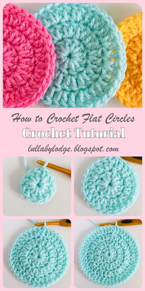 Learn how to crochet circles that lie flat every time, with this easy step by step guide by Lullaby Lodge. This tutorial instructs you how to make your circles with 3 different stitches. Includes helpful photos. This tutorial is suitable for beginners who know the basic stitches... #crochetcircle #crochettutorial #beginnerscrochet Crocheting Blanket, Doily Diagram, Crochet Circle Pattern, Crochet Flats, Crochet Scrubbies, Crochet Coaster Pattern, Crochet Circles, Crochet Blog, Crochet Lessons