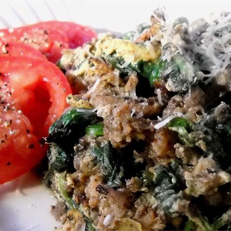 Joe's Special Scramble Recipe | Allrecipes Scrambled Eggs With Spinach, Paleo Breakfast, Special Recipes, Paleo Diet, Ground Beef Recipes, Brunch Recipes, Paleo Recipes, Ground Beef, Beef Recipes