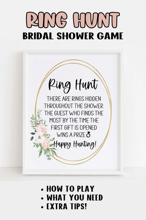 Looking for a fun and unique bridal shower game? Try the Ring Hunt! This active game adds excitement and competition, perfect for guests of all ages. With simple rules and free printables, it’s easy to set up and play. Check out the complete guide for this bridal shower ring hunt game! | Games for Bridal Shower Ring Hunt Game, Maid Of Honor Responsibilities, Bride Shower Games, Ring Hunt, Wedding Shower Activities, Bridal Party Games, Trendy Games, Fun Bridal Shower Games, Bridal Shower Activities