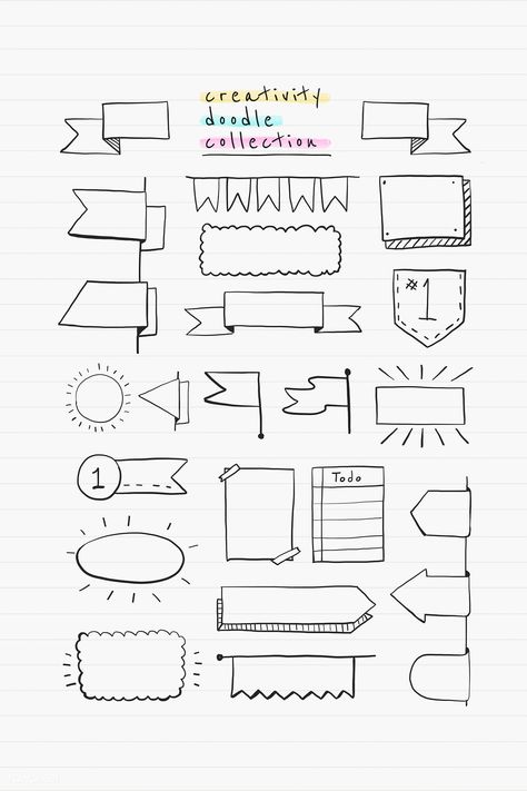 Creative doodle banner design vector set | premium image by rawpixel.com / busbus Doodle Banner, Bullet Journal Titles, Kraftangan Prasekolah, Bullet Journal Page, Bullet Journal Banner, Bullet Journal Notes, 그림 낙서, Banner Ideas, Bullet Journal Aesthetic