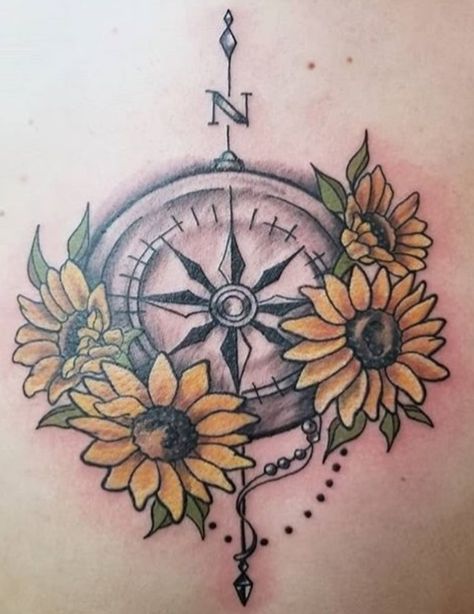 Compass Tattoo Ideas For Women, Unique Compass Tattoo, Tattoo With Sunflower, Compass Tattoo Ideas, Clock Tattoo Sleeve, Lisa Tattoo, Compass Tattoos, Compass Tattoo Design, Cerave Moisturizing Cream