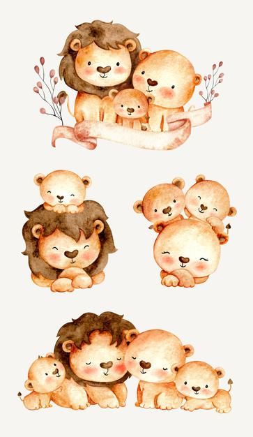 Watercolor set of lion family Premium Ve... | Premium Vector #Freepik #vector #watercolor #baby #love #design Nursery Illustration, Lion Family, Animal Templates, Elephant Pictures, Idee Cricut, Baby Pictures Newborn, Lion Painting, Belly Painting, Family Drawing