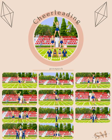 Sims 4 Football Poses, Sims 4 Cheerleader Pose, Sims 4 Basketball Poses, Sims 4 Prom, Cheerleading Poses, Book Tropes, Football Poses, Cheerleading Team, 4 Poses