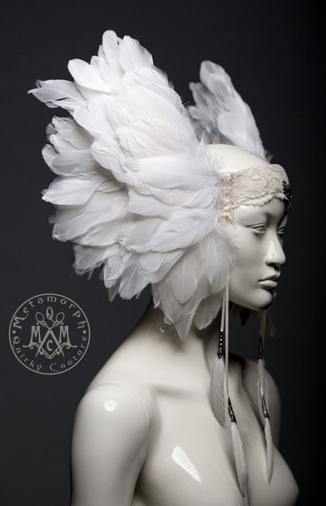 White Feather Headpiece, Winged Headpiece, Extra Wide Headband, No Slip Headbands, Pagan Wedding, Jersey Headband, Wedding Headdress, White Goose, Feather Headdress