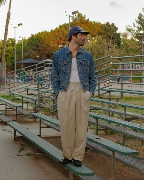 Hat: @championparts vintage Jacket: @levis vintage Pants: @vanheusenstyle vintage Shoes: @ghbass vintage Notes: I can’t wait to get back… | Instagram Jean Jacket Outfits Aesthetic, Vintage Light Wash Denim Jacket, Levi's Vintage Blue Denim Jacket, Levis 90s Trucker Jacket, Vintage Levi's Blue Outerwear, Vintage Levis Denim Jacket, Levis Outfit, Jean Jacket Outfits, Levis Jacket